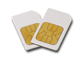 Man sieht zwei weisse SIM-cards mit goldener Fläche